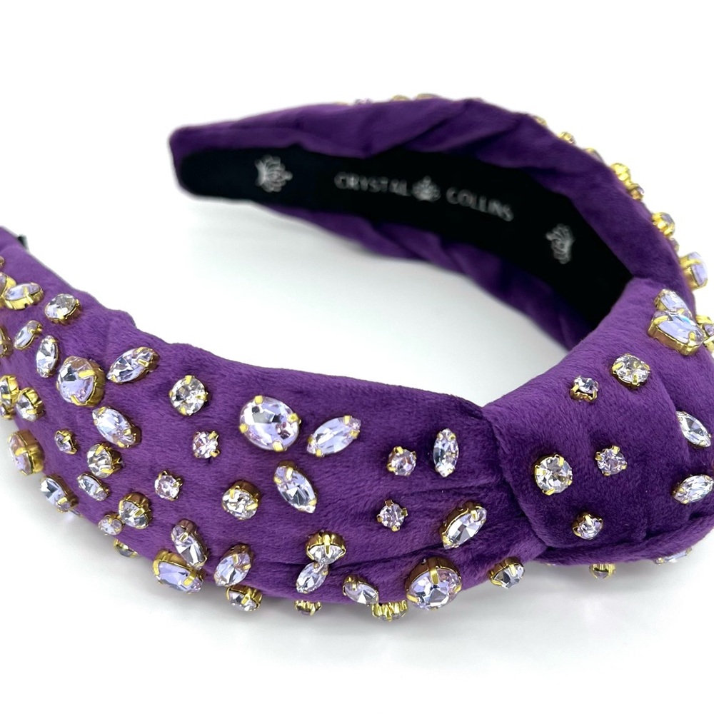 Purple Velvet Topknot Crystal Gem  Embellished Headband Summer Spring Wedding